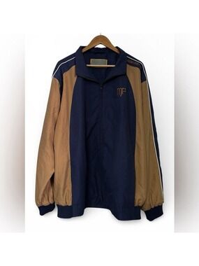 Vintage Track Jacket Navy Tan Colorblock Zip-Up Oversized XL
